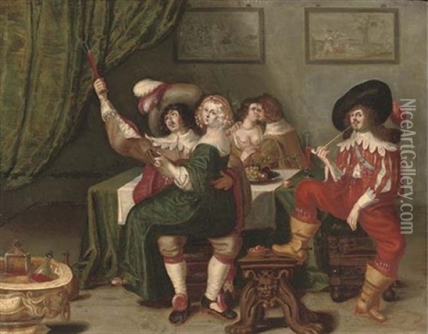 A Guardroom Interior With Soldiers Cavorting With Ladies Oil Painting - Anthonie Palamedesz