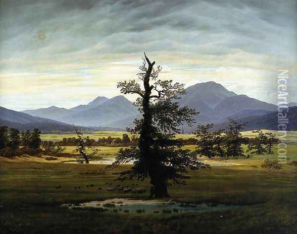 Village Landscape in Morning Light (The Lone Tree) 1822 Oil Painting - Caspar David Friedrich