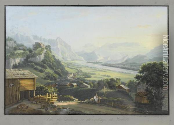 Vue Du Chateau Et Du Village De Vadutz Oil Painting - Ludwig Bleuler