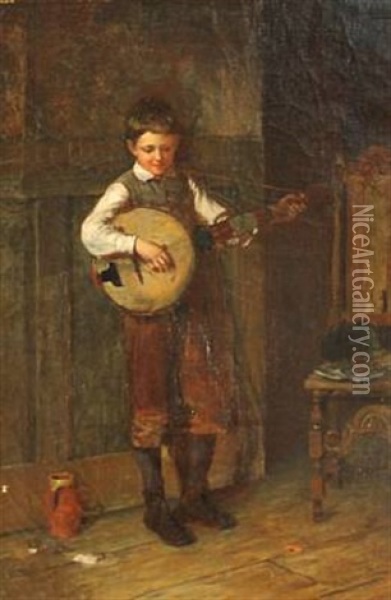 The Banjo Player Oil Painting - Harry Brooker