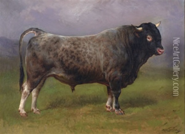 Portrait Of A Bull Standing In A Field Oil Painting - Rosa Bonheur