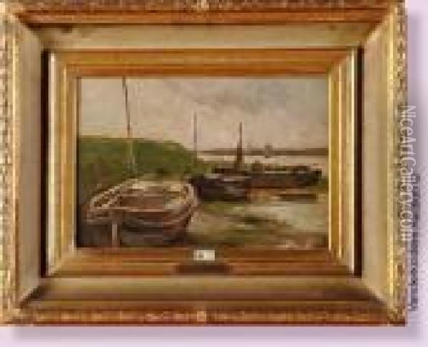 Barques En Bord De Riviere Oil Painting - Frans Courtens