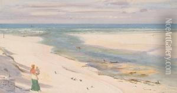 On The Beach, Lelant, Cornwall Oil Painting - Charles Mottram