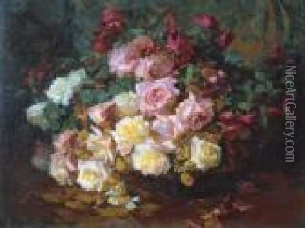 A Mixed Bouquet Of Roses Oil Painting - Franz Bischoff