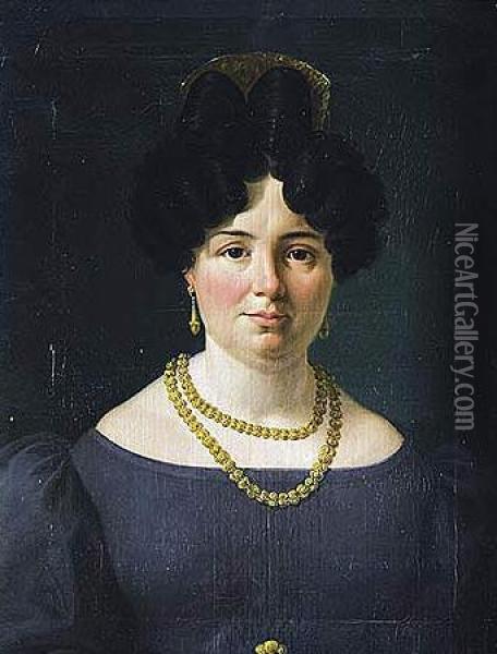 Retrato De Dama Con Peineta, Busto Oil Painting - Zacarias Gonzalez Velazquez