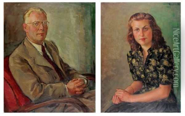 Paar Portraits Eines Ehepaares Oil Painting - Wilhelm Hempfing