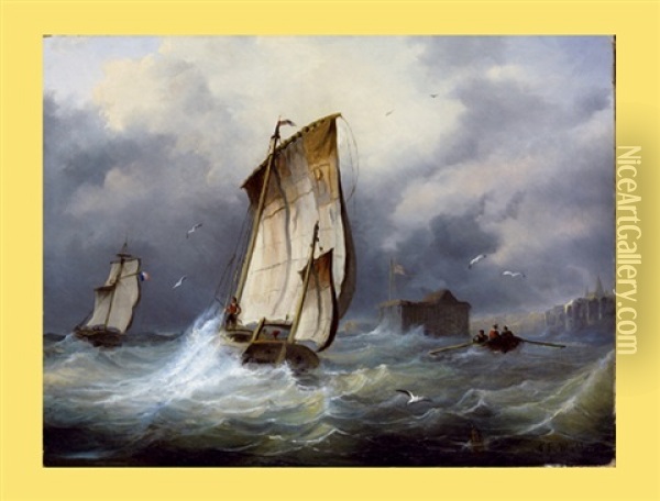 Segelboote Vor Hafen Oil Painting - Alphonse Lamotte