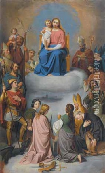 Thronende Madonna Umringt Von Den 14 Nothelfern Oil Painting - Melchior Paul Von Deschwanden
