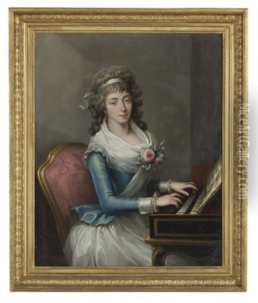 Portrait Of A Young Woman Playing A Harpsichord Oil Painting - Elisabeth Louise Vigee Le Brun