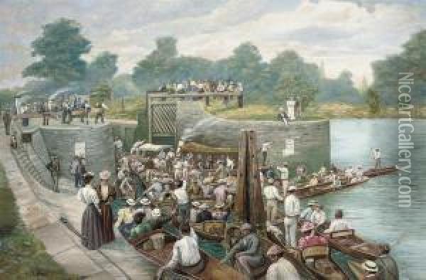 At Boulter's Lock, The Thames Regatta Oil Painting - Herbert Ward