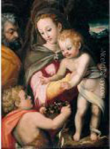 The Holy Family With Saint John The Baptist Oil Painting - Francesco Brini Active Florence