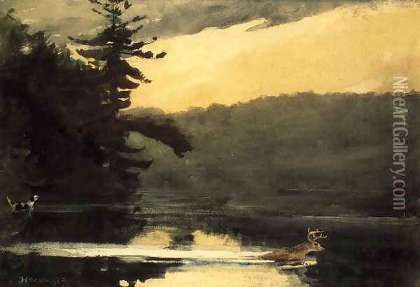 Deer in the Adirondacks Oil Painting - Winslow Homer