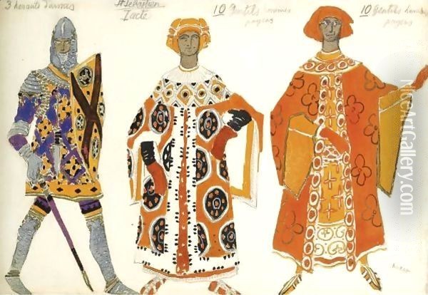 Costume designs for Le Martyre de Saint-Sebastien Oil Painting - Leon Samoilovitch Bakst