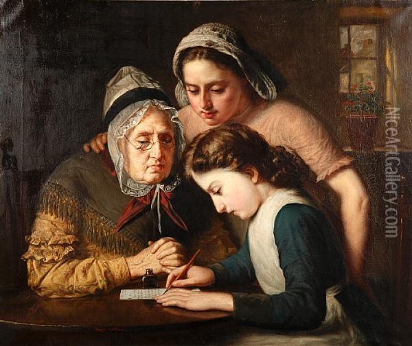 Granny's Letter Writer Oil Painting - Hugh Collins