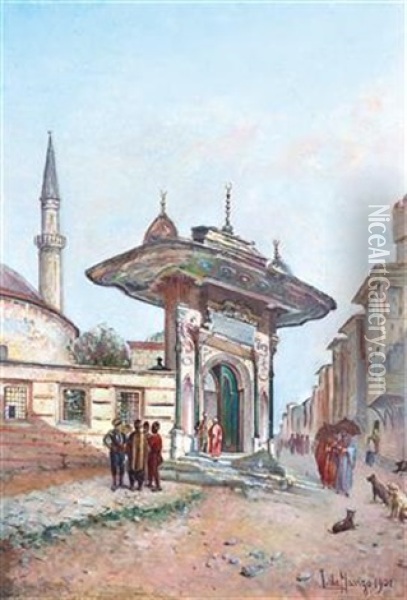 The Side Entrance Of Hagia Sophia Oil Painting - Leonardo De Mango