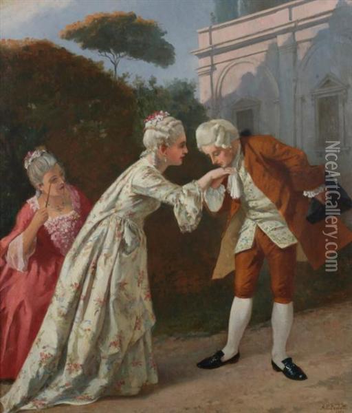 The Courtship Oil Painting - Antonio Paoletti
