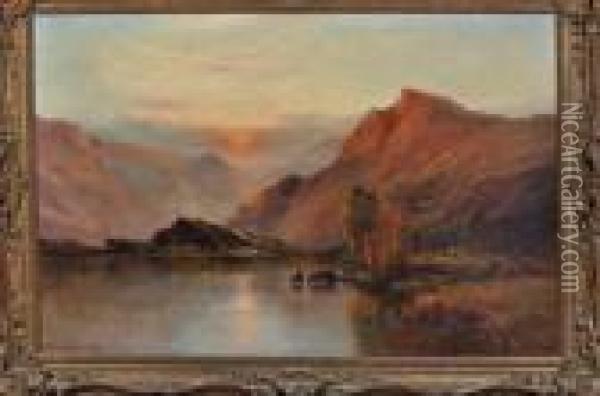 Sunset, Head Of Loch Vennacher N.b. Oil Painting - Alfred de Breanski