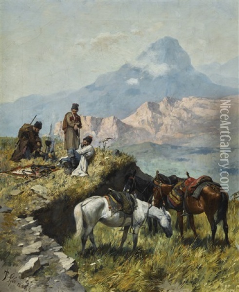 A Cossack Outpost Oil Painting - Franz Roubaud