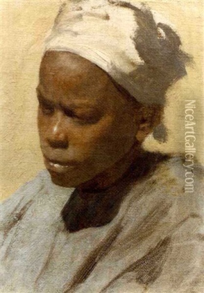 A North African Wearing A Headscarf (study) Oil Painting - Carl Leopold Mueller