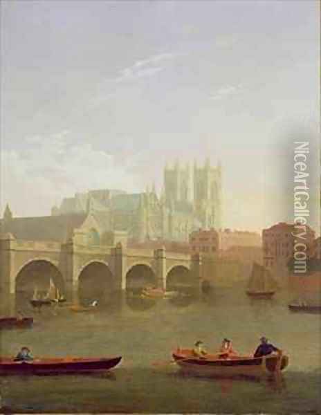 Westminster Abbey and Westminster Bridge Seen from the South Oil Painting - Joseph Farington