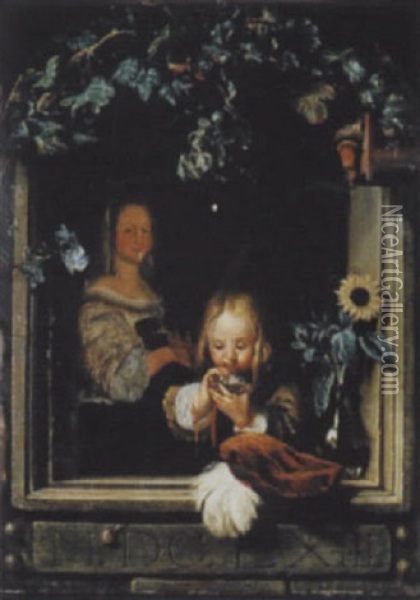 Seifenblasendes Kind Oil Painting - Frans van Mieris the Elder