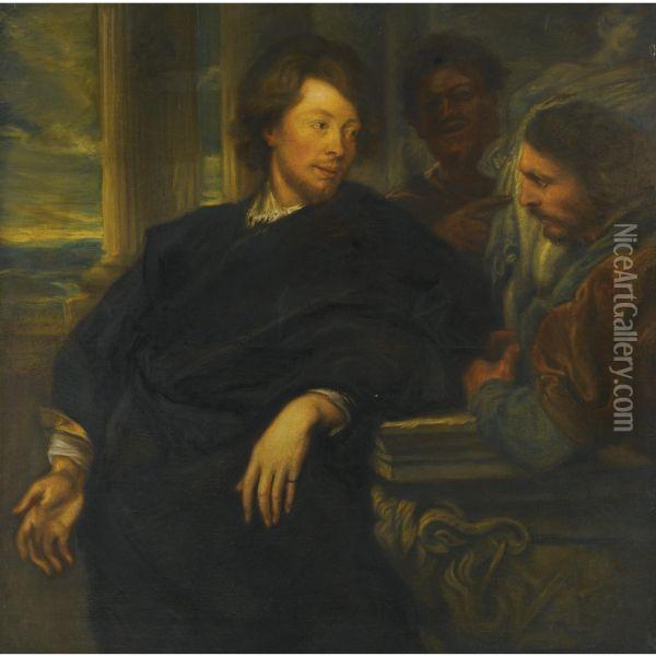 Portrait Of George Gage, With Two Attendants Oil Painting - Sir Anthony Van Dyck