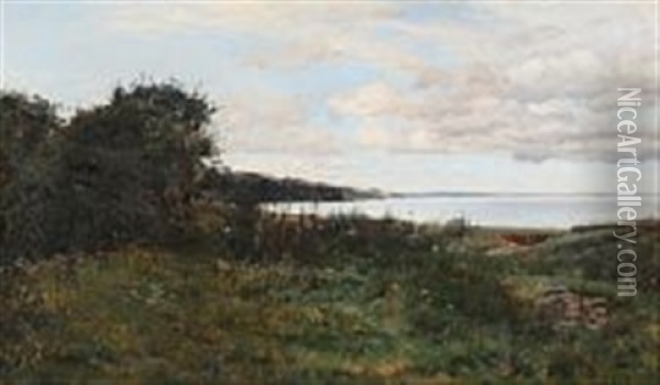 Coastal Scene On A Cloudy Summer Day At Aarhus Oil Painting - Janus la Cour