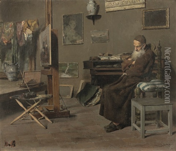 Meditation Dans L'atelier Oil Painting - Vincenzo Volpe