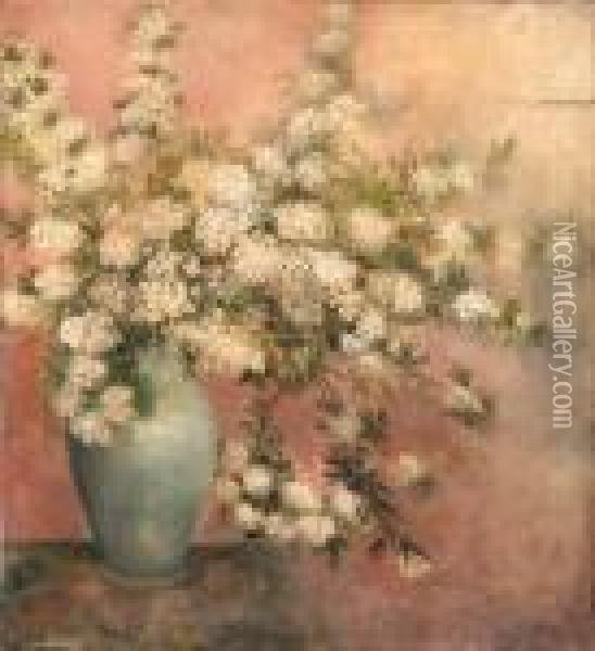 Cherry Blossoms In A Vase Oil Painting - Georges Jeannin