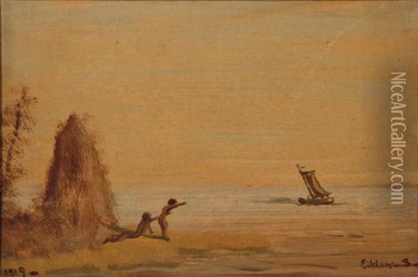 Two Bathers And A Departing Boat Oil Painting - Louis Michel Eilshemius