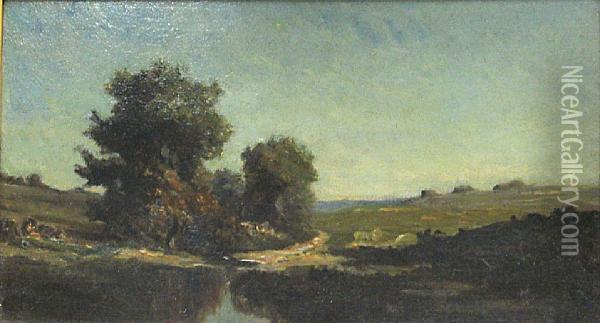 Trees Near A Riverbank Oil Painting - Leon Victor Dupre