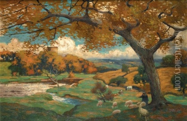 Autumn Landscape Oil Painting - Thomas Corson Morton