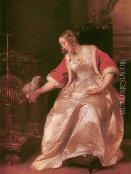 Szeret engem, 1847 Oil Painting - Karoly Brocky