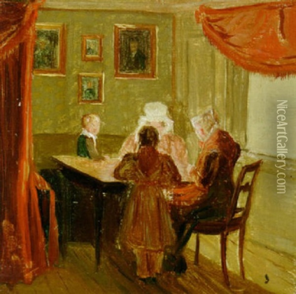 Interior Fra Et Kunstnerhjem Med Malerier I Guldrammer Pa Vaeggene Oil Painting - Wilhelm Ferdinand Bendz