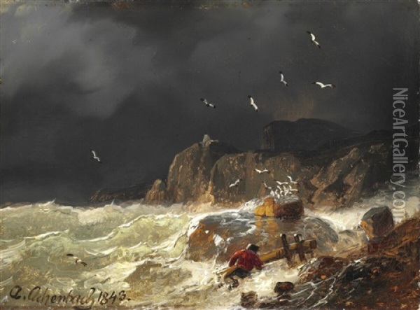 Tempest At The Coast Oil Painting - Andreas Achenbach