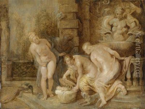 The Discovery Of The Young Erichthonius By The Daughters Of Cecrops Oil Painting - Peter Paul Rubens