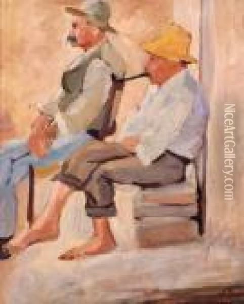 Portrait Of Two Fellow Artists Oil Painting - Spencer Frederick Gore