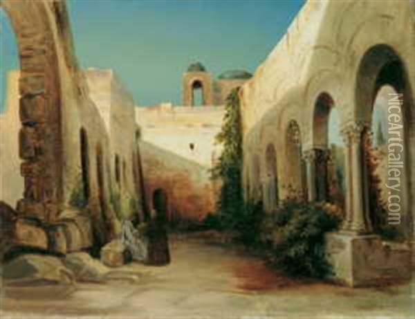 Ein Verfallener Klosterhof In Anacapri Oil Painting - Carl Blechen