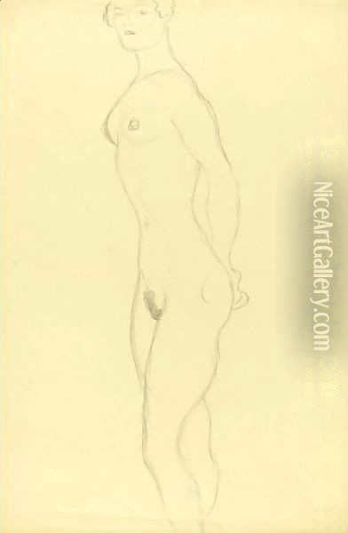 Stehender Akt Nach Links (Standing Nude To The Left) Oil Painting - Gustav Klimt