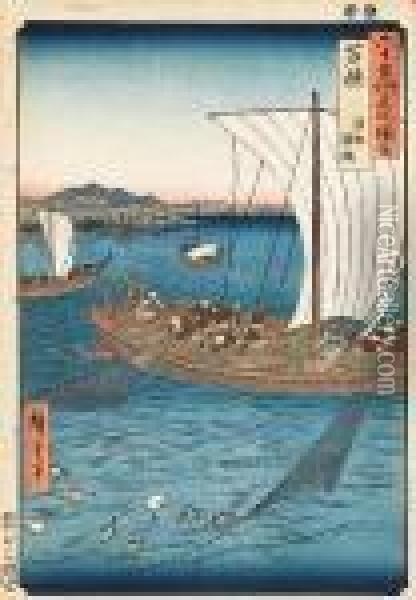 Gojusan-tsugi Meisho Zue Oil Painting - Utagawa or Ando Hiroshige