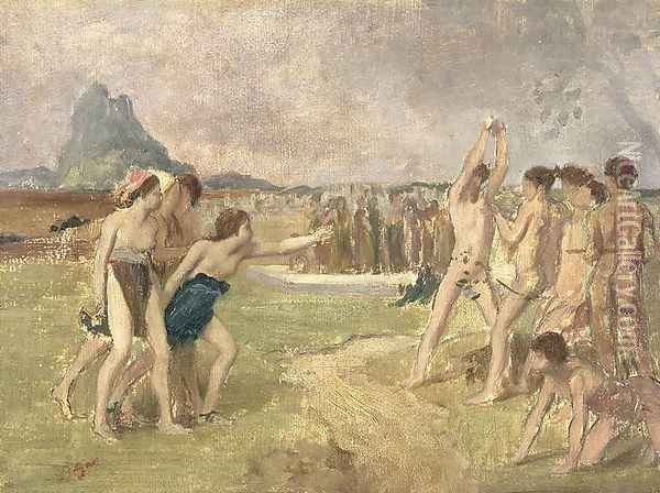 Study for - The Young Spartans Exercising, c.1860-61 Oil Painting - Edgar Degas