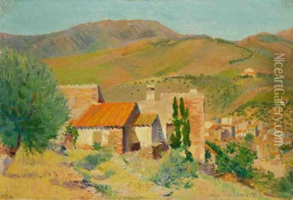 Village En Provence Oil Painting - Hippolyte Petitjean