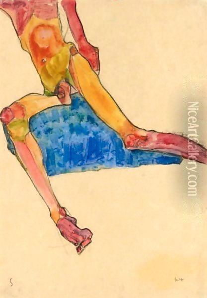 Sitzender Mannlicher Torso (Seated Male Torso) Oil Painting - Egon Schiele