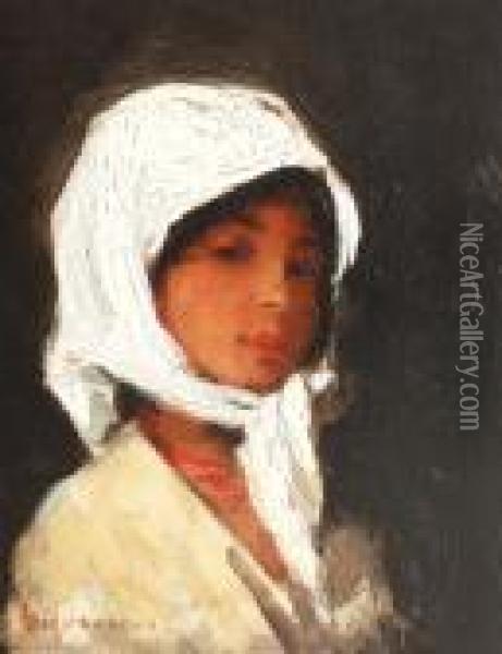 Peasant Girl With White Head Dress Oil Painting - Nicolae Grigorescu