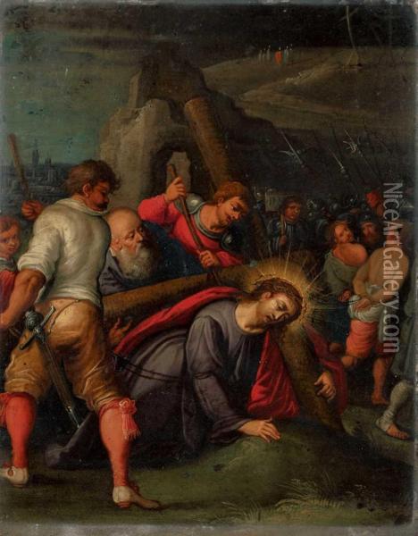 Jesus Fallt Unter Dem Kreuz Oil Painting - Ambrosius Francken II