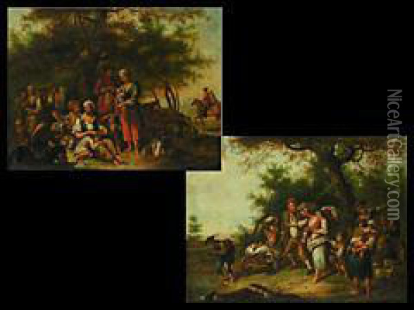 Zwei Gemalde Mit Der Darstellung Von Rastszenen Vor Laubwald. Oil Painting - Joseph Conrad Seekatz
