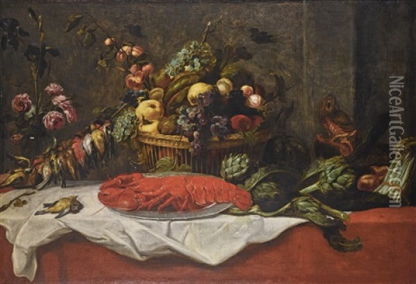 Still Life With Fruit, A Lobster, Birds And A Boar's Head Oil Painting - Frans Snijders