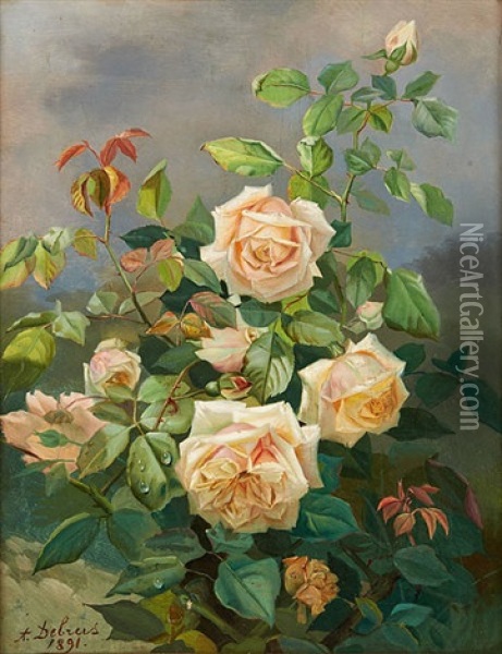 Les Roses Tremieres Oil Painting - Alexandre Debrus