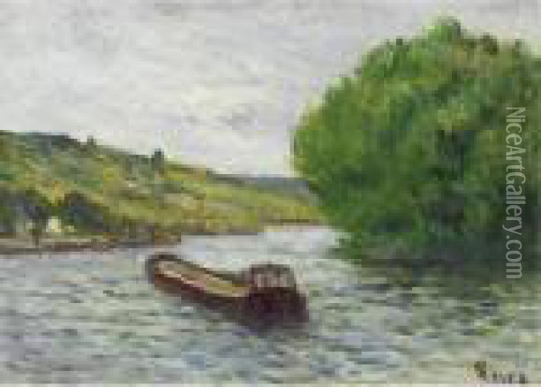 Rolleboise, Peniche Sur La Seine Oil Painting - Maximilien Luce
