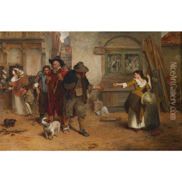 Nell Gwynn & The Old Soldier Oil Painting - Marcus Stone